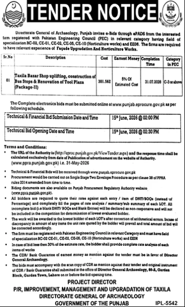 Taxila Bazar Shop Uplifting & Bus Stops Construction - Archaeology Punjab - Directorate General of Archaeology, Punjab