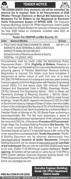 Warehouse Market at Dasht - Fruit & Vegetable Markets Balochistan - Executive Engineer (Building), Sarib CW, PP&H Department
