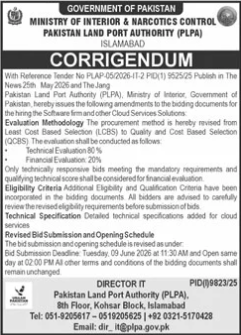 Corrigendum - Software Firm & Cloud Services - PLPA Islamabad
