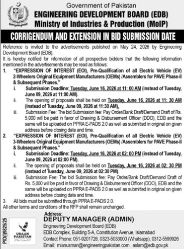 EOI EV 2-Wheeler & 3-Wheeler OEMs - EDB PAVE Phase-II