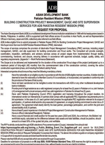 Building Construction Project Management & Site Supervision - ADB PRM Islamabad - Asian Development Bank (ADB) Pakistan Resident Mission