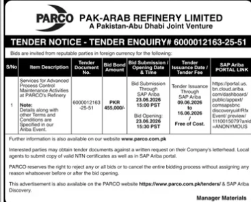 Services for Process Control Transmitters - PARCO Refinery - Pak-Arab Refinery Limited (PARCO)
