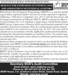 EOI for External Auditors - BRSP Quetta - Balochistan Rural Support Programme (BRSP)