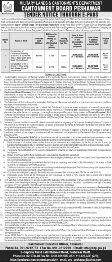 2 Civil Works - Commercial Building & Houses - CB Peshawar - Cantonment Board Peshawar
