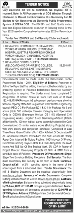 Revamping of BMC Quetta & Nursing College Civil Works - Project Director Revamping Projects of SPH & BMC