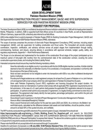 Building Construction Project Management & Site Supervision - ADB PRM - Asian Development Bank (ADB) Pakistan Resident Mission