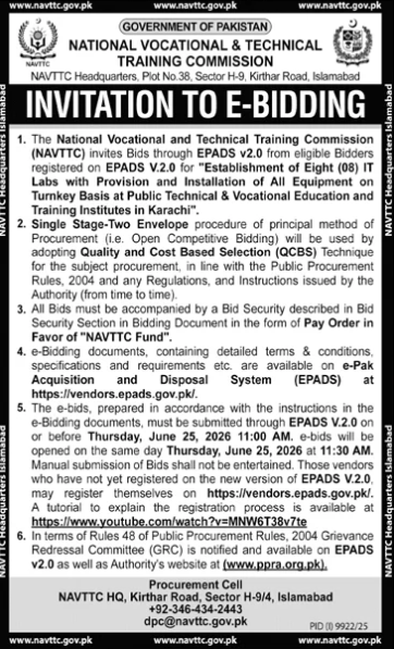 8 IT Labs with Equipment on Turnkey Basis - NAVTTC Karachi - National Vocational & Technical Training Commission (NAVTTC)
