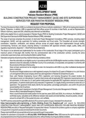 Building Project Management & Site Supervision - ADB PRM Islamabad - Asian Development Bank (ADB) Pakistan Resident Mission