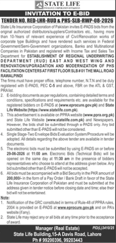 Renovation/Upgradation RUD East & West Wing, PHS Centers - State Life RWP - State Life Insurance Corporation of Pakistan