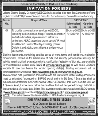 Tax Consultancy Services - LESCO Lahore - Lahore Electric Supply Company (LESCO)