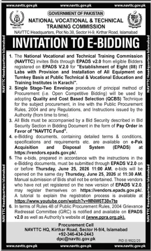 8 IT Labs Turnkey Basis - Public TVET Institutes Karachi - NAVTTC - National Vocational & Technical Training Commission (NAVTTC)