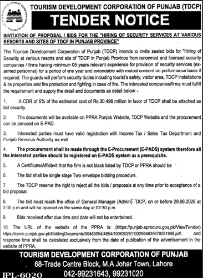 Hiring of Security Services - Various Resorts - TDCP Punjab - Tourism Development Corporation of Punjab (TDCP)