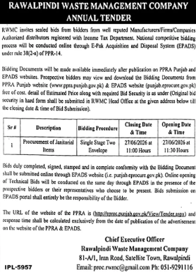 Procurement of Janitorial Items - RWMC Rawalpindi - Rawalpindi Waste Management Company (RWMC)