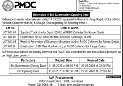 4 Works - Track Line, HSE Office, Dispensary, Mine Arching - PMDC Quetta - Pakistan Mineral Development Corporation (PMDC)