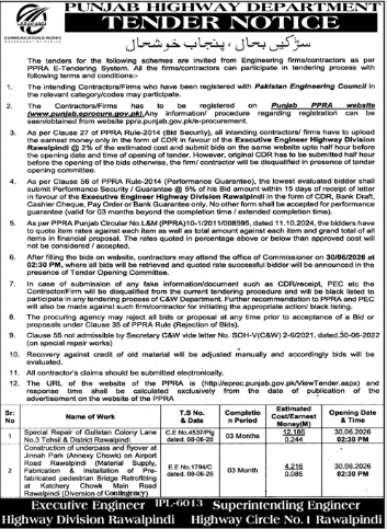 2 Works - Gulistan Colony Lane Repair & Mandi Bahauddin Road Rehab - Punjab Highway - Punjab Highway Department, Highway Division Rawalpindi