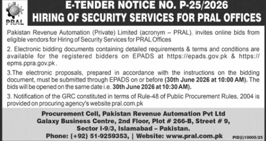 Hiring of Security Services for PRAL Offices - Pakistan Revenue Automation (Private) Limited (PRAL)