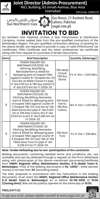 3 Works - De-looping of TBS Gas Pipelines - SNGPL Bahawalpur Region - Sui Northern Gas Pipelines Limited (SNGPL)
