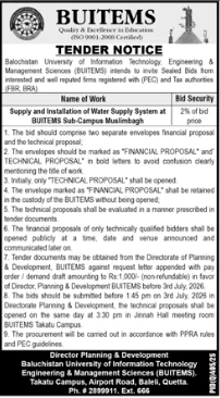 Water Supply System 2nd Floor Old Admin Block - BUITEMS Quetta - Balochistan University of Information Technology, Engineering & Management Sciences (BUITEMS)