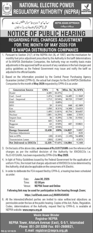 Public Hearing - Fuel Charges Adjustment May 2026 - NEPRA - National Electric Power Regulatory Authority (NEPRA)
