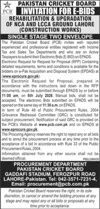 Rehabilitation & Upgradation of NCA and LCCA Ground Lahore - PCB - Pakistan Cricket Board (PCB)