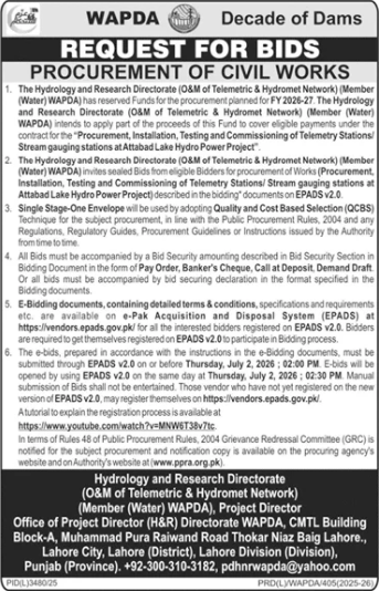 Procurement of Civil Works - Telemetry Stations Attabad Lake - WAPDA - Water and Power Development Authority (WAPDA)