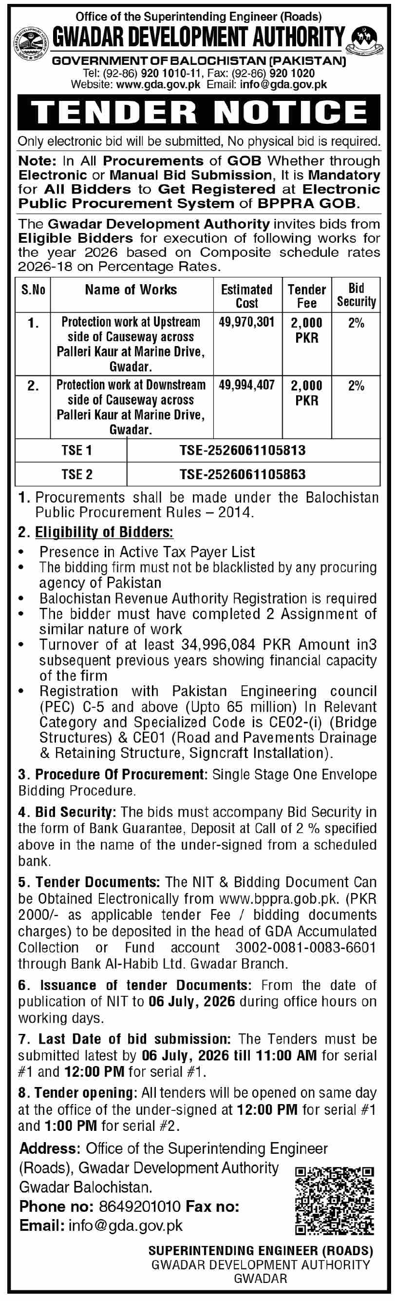 2 Works - Protection Work Upstream & Downstream Palleri Kaur Marine Drive Gwadar - GDA - Gwadar Development Authority (GDA)