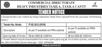 Tender Notice - IT-02-2613 (FOR) - Purchase of Store Items - Heavy Industries Taxila - Heavy Industries Taxila