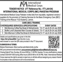 Tender Notice No: ITT Reference No: ITT-FLAH-049 - International Medical Corps (IMC) Pakistan Program - Catering Services for Basic Emergency Care (BEC) Training at Rescue 1122 Academy Lahore - International Medical Corps (IMC)