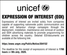 Expression of Interest (EOI) - Social and Behaviour Change Campaign through Mass Media and OOH Advertising - UNICEF - UNICEF