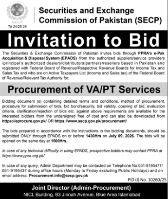 Invitation to Bid - Procurement of VA/PT Services - Securities and Exchange Commission of Pakistan (SECP) - Securities and Exchange Commission of Pakistan (SECP)