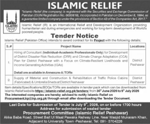 Tender Notice - 2x Projects: Hiring of Consultant for DRR/CCA Plan & Supply/Construction of Traffic Police Cabins - Islamic Relief Pakistan - Islamic Relief Pakistan