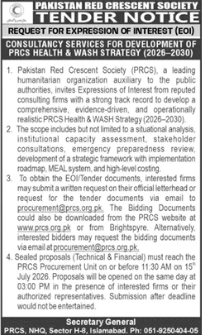 Request for Expression of Interest (EOI) - Consultancy Services for Development of PRCS Health & WASH Strategy 2026-2030 - Pakistan Red Crescent Society (PRCS) - Pakistan Red Crescent Society (PRCS)