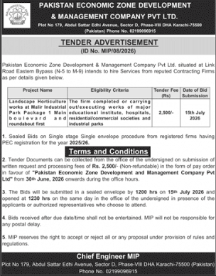 Pakistan Economic Zone Tender for Landscape Horticulture Services - Pakistan Economic Zone Development & Management Company Pvt Ltd
