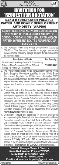 WAPDA Dasu Hydropower Project - Request for Quotation for Pick & Drop Facility to School Going Children - Dasu Hydropower Project WAPDA