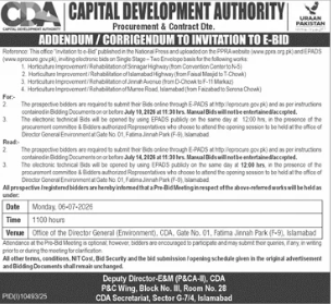 CDA Addendum/Corrigendum to Invitation to E-Bid for Horticulture Improvement Works - Capital Development Authority