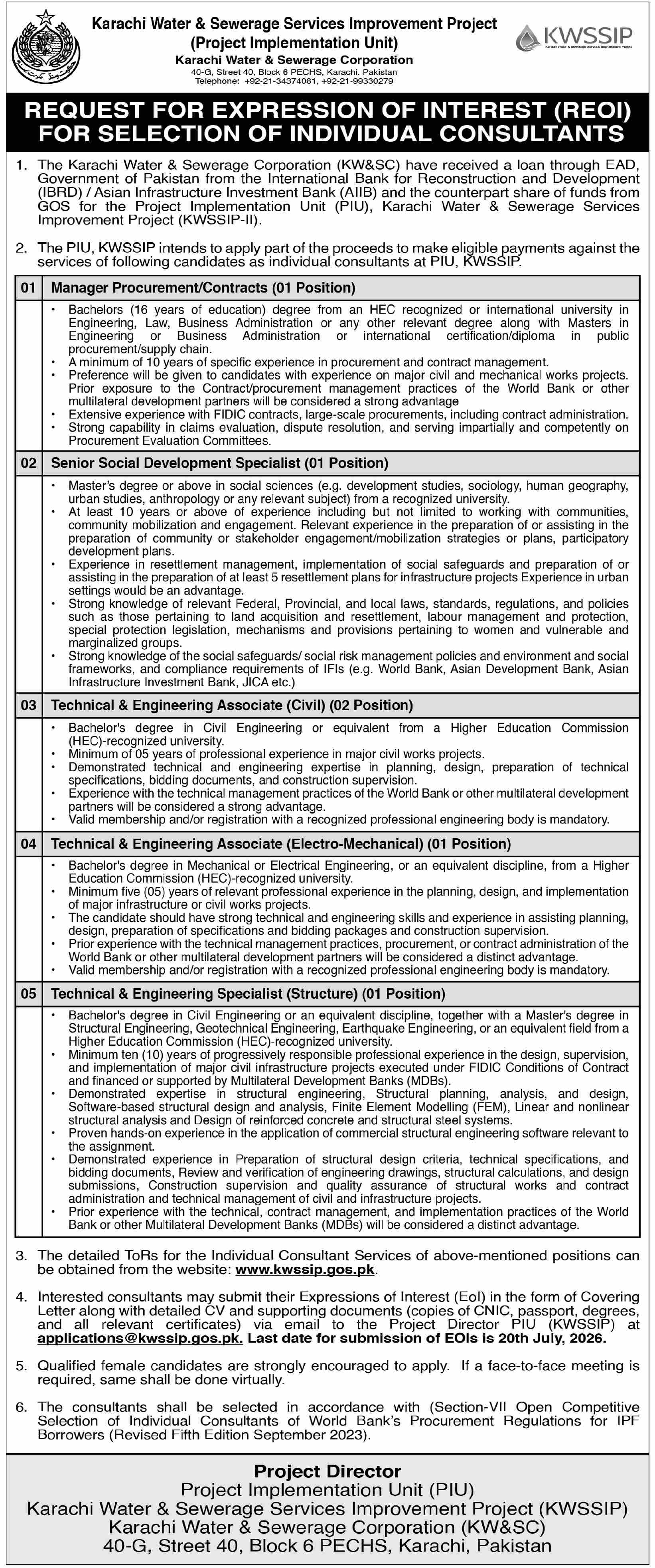 KWSSIP Request for Expression of Interest for Selection of Individual Consultants